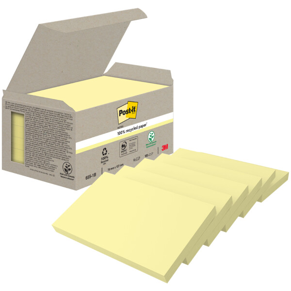 Post-it Haftnotizen Recycling notes, 76 x 76 mm, gelb