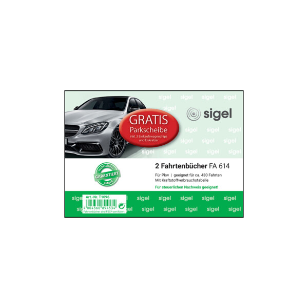 sigel Formularbuch "Fahrtenbuch Pkw" mit GRATIS Parkscheibe