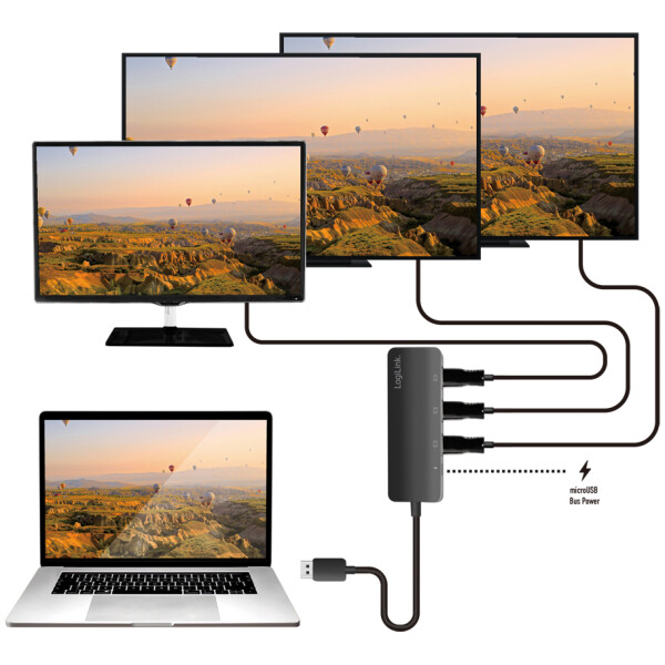 LogiLink 4K DisplayPort - HDMI Splitter, 3-fach, schwarz