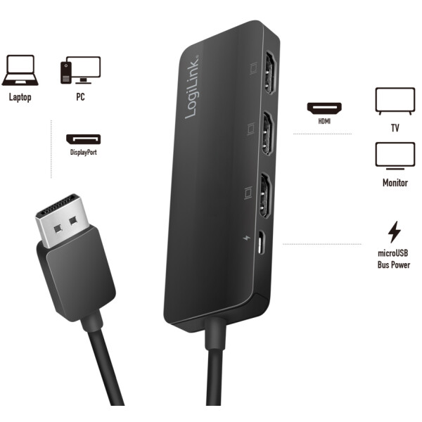 LogiLink 4K DisplayPort - HDMI Splitter, 3-fach, schwarz