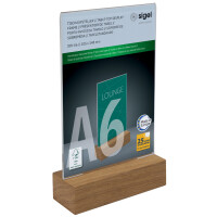 sigel Tischaufsteller mit Holzsockel, Acryl, DIN A4, gerade