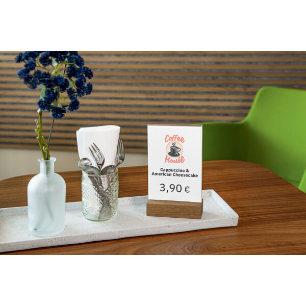 sigel Tischaufsteller mit Holzsockel, Acryl, DIN A6, gerade