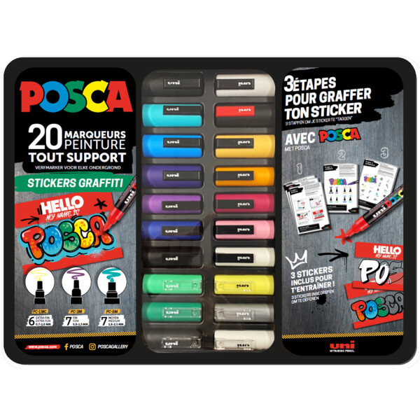 POSCA Pigmentmarker "STICKERS GRAFFITI", 20er Metallbox