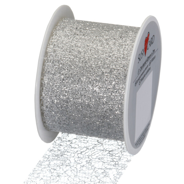 SUSY CARD Geschenkband auf Spule "Lace metallic", silber