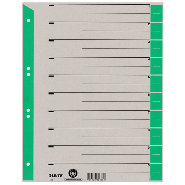 LEITZ Trennbl&auml;tter, A4 &Uuml;berbreite, Kraftkarton 230g qm, gr&uuml;n