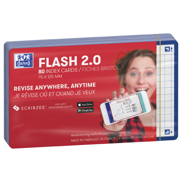 Oxford Karteikarten "Flash 2.0", 75 x 125 mm, kariert, rot