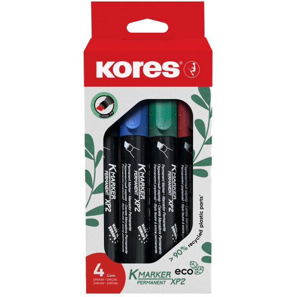 Kores Permanent-Marker "ECO XP2", Keilspitze, 4er Etui