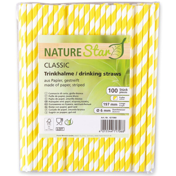 NATURE Star Papiertrinkhalme Classic, 197 mm, orange weiß