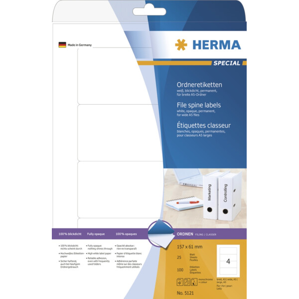 HERMA Ordnerrücken-Etiketten SPECIAL, 157 x 61 mm, weiß