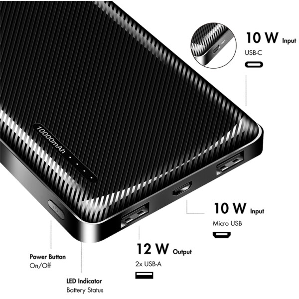 LogiLink Powerbank, 10.000 mAh, 2x USB-A, schwarz