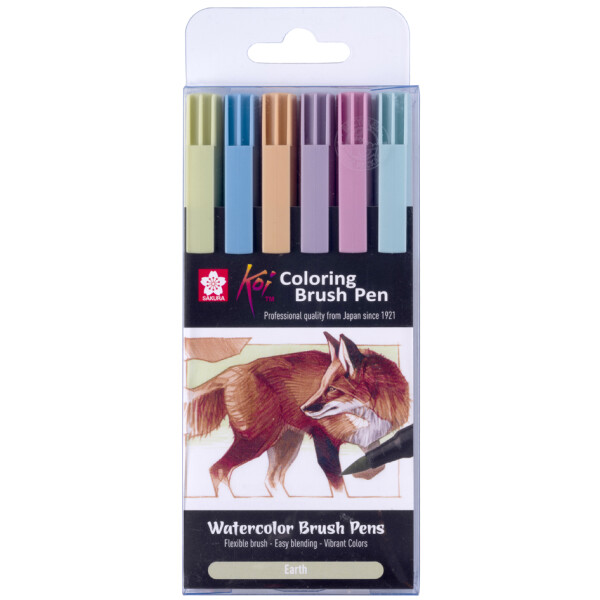 SAKURA Pinselstift Koi Colouring Brush Pen "Earth", 6er Set